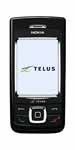 Nokia 6265i front view, black mobile phone with screen displaying Telus logo and numeric keypad below
