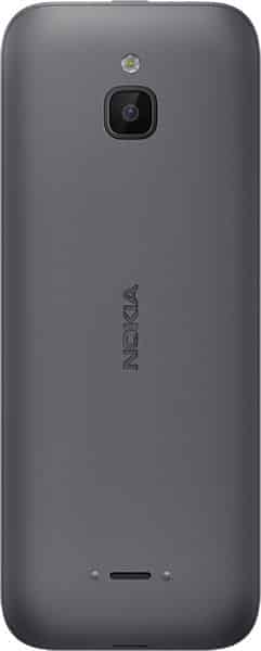 Nokia 6300 4G rear view showing camera and speaker on charcoal gray body