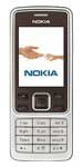 Front view of Nokia 6301 showing screen with Nokia logo, iconic hands graphic, numeric keypad, and navigation buttons.