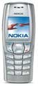 Nokia 6585 mobile phone, front view, with silver finish and small screen displaying the Nokia logo