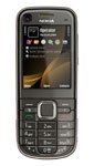 Nokia 6720 Classic phone, front view, with dark gray casing and small screen displaying icons and text