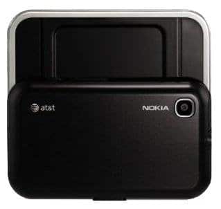 Nokia 6790 Surge front view, black candybar phone with AT&T branding, closed QWERTY keyboard visible