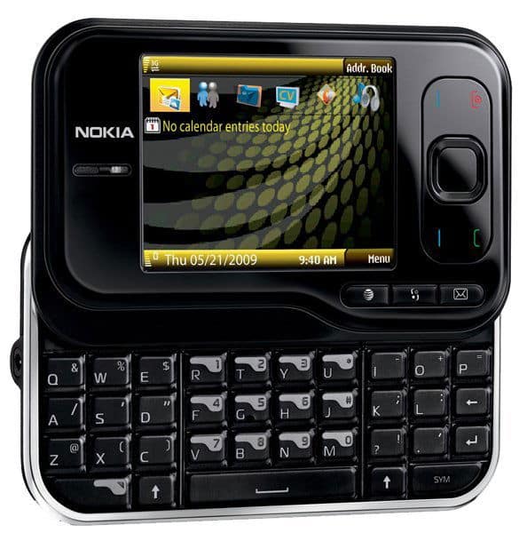 Nokia 6790 Surge front view with slide-out QWERTY keyboard, display showing calendar interface, dated May 21, 2009