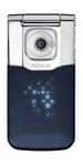Nokia 7510 Supernova front view, silver and dark blue flip phone with camera lens visible on upper half