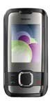 Nokia 7610 Supernova front view, black phone with screen displaying colorful gradient design and silver accents around navigation buttons