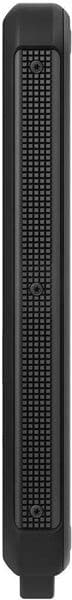 Nokia 800 Tough phone, side view, showing the long narrow black body with textured surface and speaker grille