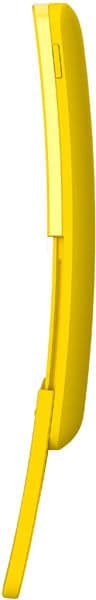 Nokia 8110 4G in yellow, side view, showing curved flip design with antenna extended