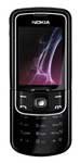 Nokia 8600 Luna front view, black candybar phone with curved edges and small display screen