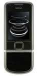 Nokia 8800 Arte front view, a black slider phone with curved chrome accents and small screen