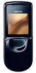 Nokia 8800 Sirocco Edition phone, front view, showing closed flip design with upper display screen and lower dial pad area in black