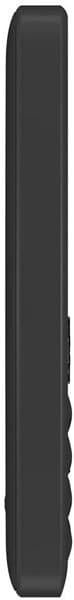 Nokia Asha 210 phone, side view, showing slim black casing with curved edges and buttons along the side