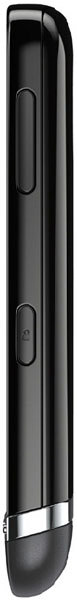 Nokia Asha 311 mobile phone, side view, showing black curved body with physical buttons and chrome accent band at base