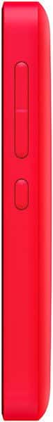 Nokia Asha 501 side view, bright red phone showing curved edge and control buttons