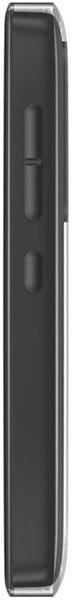Side view of black Nokia Asha 502 showing two raised side buttons, likely volume and power, on a plain white background.