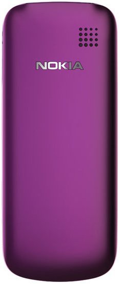 Nokia C1-02 rear view, purple phone with Nokia branding and speaker grille