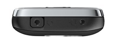 Top edge close-up of Nokia C2-01 (black/silver) showing headphone jack and two small circular ports.
