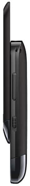 Nokia C2-02 mobile phone, side view, showing antenna and curved body in black
