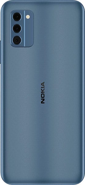Nokia C300 rear view, showing blue textured back with triple camera setup and Nokia branding