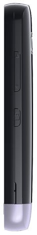Nokia C5-03 side view, showing black body with purple accent at bottom and control buttons along edge