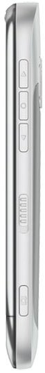 Nokia C7 smartphone, side view, showing silver metallic body with buttons and ports along the edge