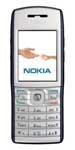 Nokia E50 phone, front view, showing silver and black casing with display screen and keypad