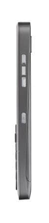 Side view of black Nokia E55, showing three edge buttons (likely volume and power) and flat-edged design.