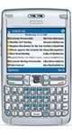 Nokia E62 smartphone with QWERTY keyboard, front view, screen displaying menu interface
