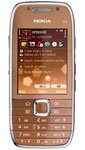 Nokia E75 smartphone, front view, with brown metallic finish and display screen showing home screen widgets