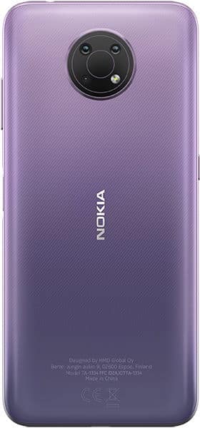 Nokia G10 rear view, purple gradient back with circular camera module and LED flash