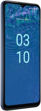 Nokia G310 front view, displaying the lock screen with time 03:10 on a blue background