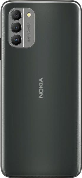 Rear view of black Nokia G400 showing triple cameras and flash in vertical row at top left; Nokia logo centered on back.