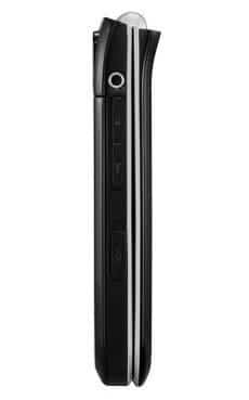 Nokia Intrigue open, side view showing black exterior with textured finish and hinge detail