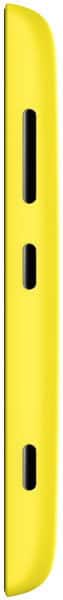 Side view of yellow Nokia Lumia 520 showing curved edge and three vertically aligned black buttons on the right side.