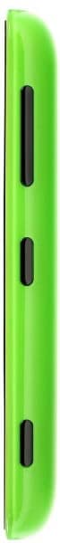 Nokia Lumia 620 side view, bright green with black hardware and speaker grilles