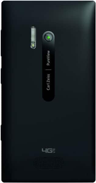 Nokia Lumia 928 rear view, black, showing camera with Carl Zeiss PureView branding and 4G indicator