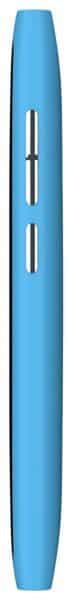 Nokia N9 rear view, showing blue curved body with vertical chrome accent strips