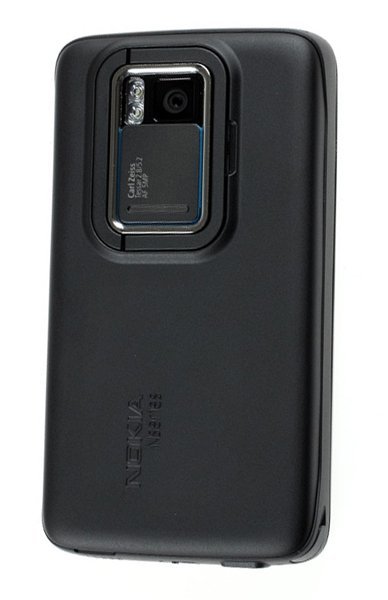 Nokia N900 rear view showing camera module and speaker grille on black matte finish body