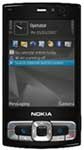 Nokia N95 8GB North American Edition smartphone shown from front, displaying home screen with blue accent colors and physical keypad below display