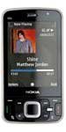 Nokia N96 smartphone, front view, with dark screen displaying interface elements and controls