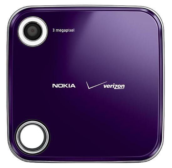 Nokia Twist front view, purple phone with 3 megapixel camera and Verizon branding