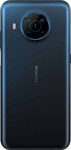 Rear view of black Nokia X100 showing circular multi-lens camera and flash; Nokia logo centered vertically on the back.