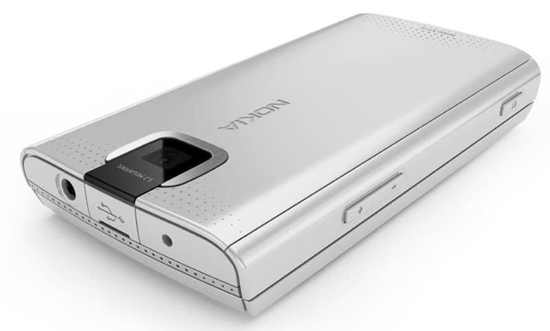 Nokia X3 rear view showing silver casing with camera and speaker grille