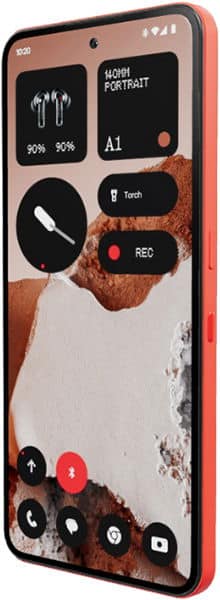 Nothing CMF Phone 2 Pro front view showing home screen with portrait mode interface, displaying camera controls and various app icons