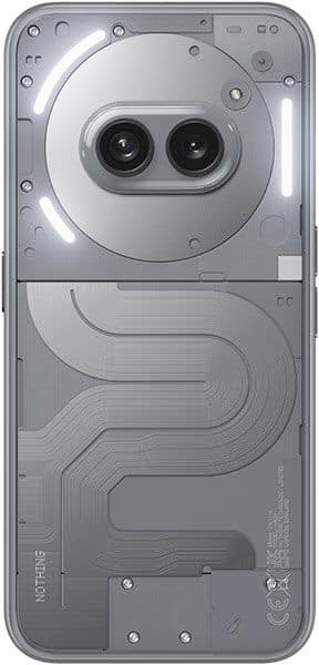 Nothing Phone (2a) Plus rear view showing dual circular camera module and thermal design pattern on silver back panel