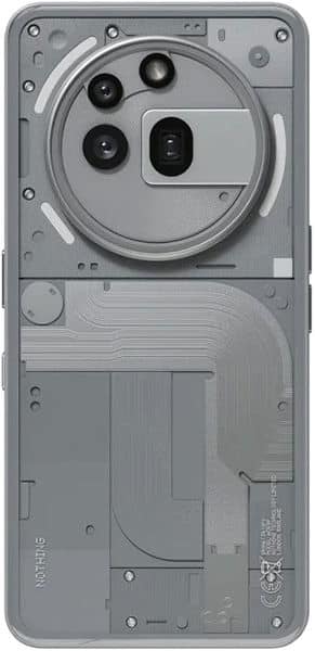 Nothing Phone (3a) Pro rear view showing circular camera module with four lenses and internal components visible