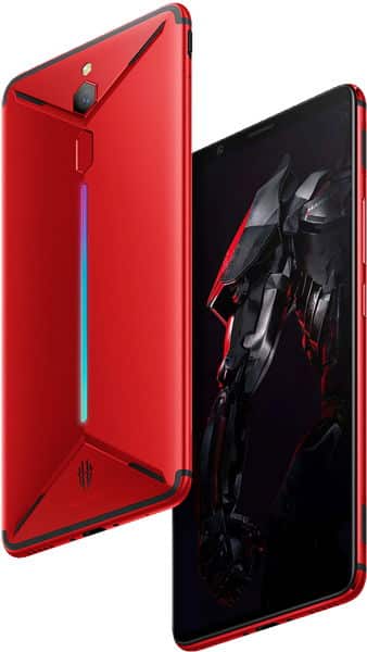 ZTE Nubia Red Magic Mars, red variant, shown from rear and front angles displaying the back camera and gaming-focused display design