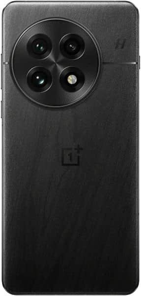 OnePlus 13 rear view showing circular camera module with four lenses and LED flash on black textured back panel