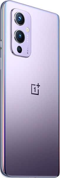 OnePlus 9 rear view showing dual camera setup and gradient purple-to-black finish