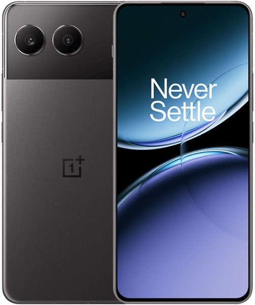 OnePlus Nord 4 front and rear view, showing dual rear cameras and display with "Never Settle" text