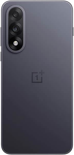 Rear view of matte dark gray OnePlus Nord 5 with vertical triple cameras top left and centered OnePlus logo.